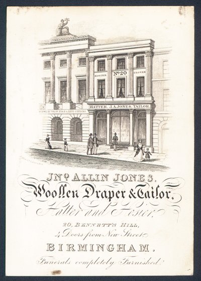 John Allin Jones, wollen stoffenhandelaar en kleermaker, hoedenmaker en kousenverkoper door English School