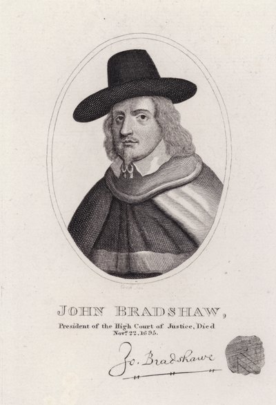 John Bradshaw, Engelse rechter die voorzitter was van het Hooggerechtshof voor het proces tegen koning Charles I in 1649 door English School