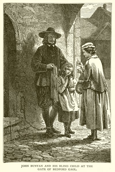 John Bunyan en zijn Blinde Kind bij de Poort van Bedford Gevangenis door English School
