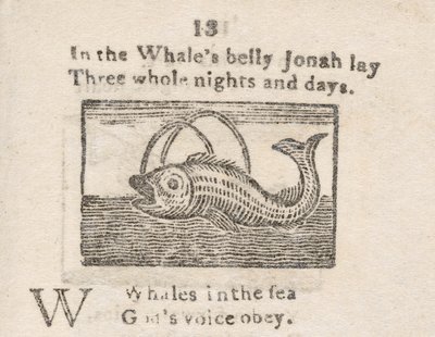 Jona in de buik van de walvis, illustratie voor de letter W, uit een 