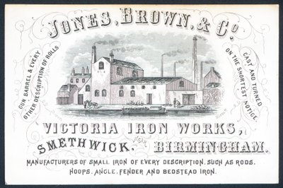 Jones, Brown & Co, Victoria Iron Works, handelskaart door English School