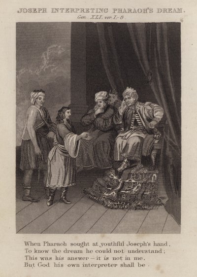 Jozef verklaart de droom van de farao, Genesis XLI, vers 1-8 door English School