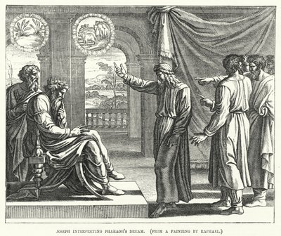 Jozef die de Droom van Farao uitlegt, naar een schilderij van Raphael (gravure) door English School