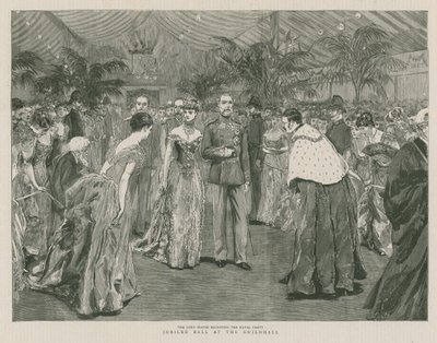 Jubileumbal in de Guildhall, Londen; De Lord Mayor ontvangt het Koninklijk Gezin door English School