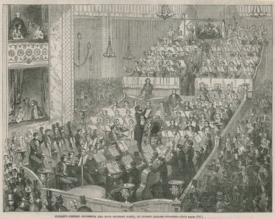 Julliens concertorkest en vier militaire bands in Covent Garden Theatre door English School