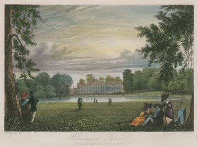 Kensington Palace, Londen, vanaf de oostkant van het bassin door English School