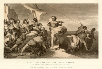 Koning Alfred die de Angelsaksen aanspoort door English School