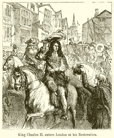 Koning Charles II betreedt Londen bij zijn Restauratie door English School