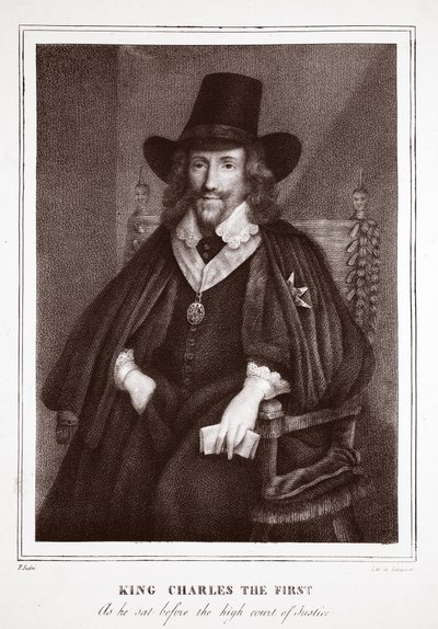 Koning Karel de Eerste, zoals hij zat voor het hooggerechtshof, toegeschreven aan P. Sudre, gegraveerd door de Langlume door English School