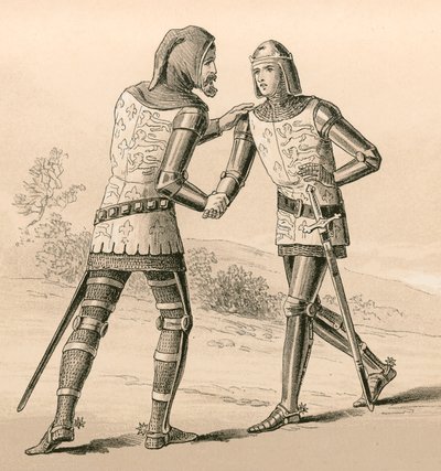 Koning Edward III begroet zijn zoon, de Zwarte Prins, na de slag bij Crecy door English School
