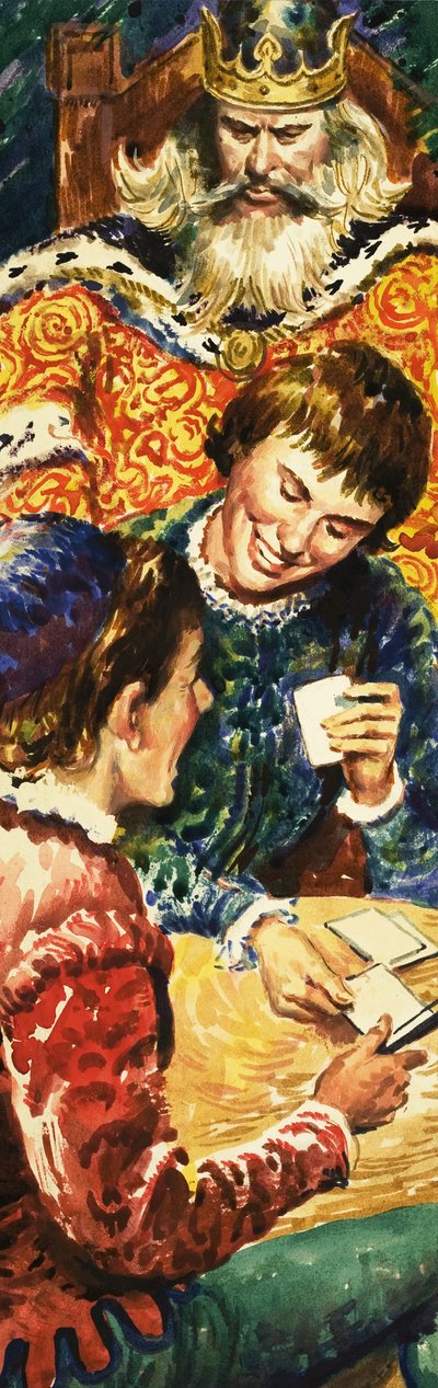 Koning Edward I waakt over zijn zoon, Edward, en zijn metgezel Piers Gaveston door English School