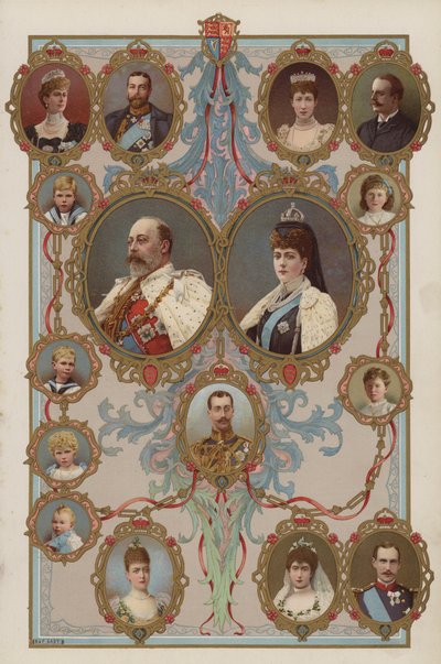 Koning Edward VII, koningin Alexandra en hun kinderen en kleinkinderen door English School