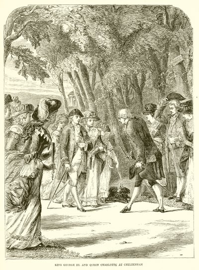 Koning George III en koningin Charlotte in Cheltenham door English School
