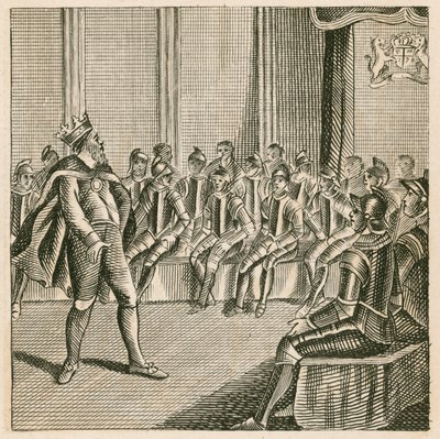 Koning Henry III betreedt het parlement en vindt de baronnen in harnas door English School