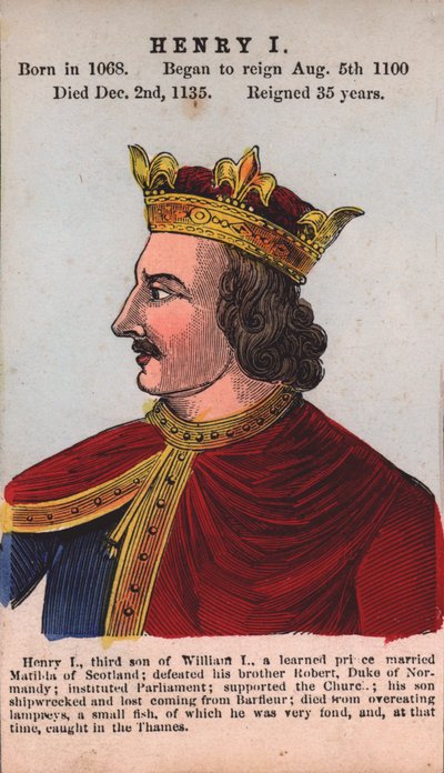 Koning Hendrik I (gekleurde gravure) door English School