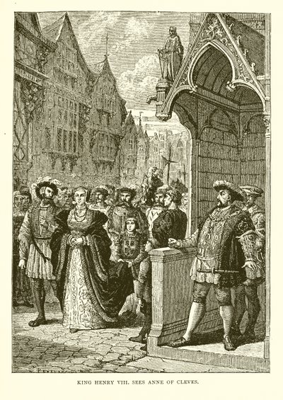 Koning Hendrik VIII ziet Anna van Kleef (gravure) door English School