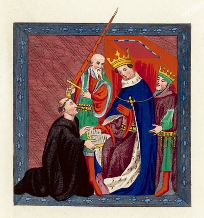 Koning Hendrik VI en John Lydgate door English School