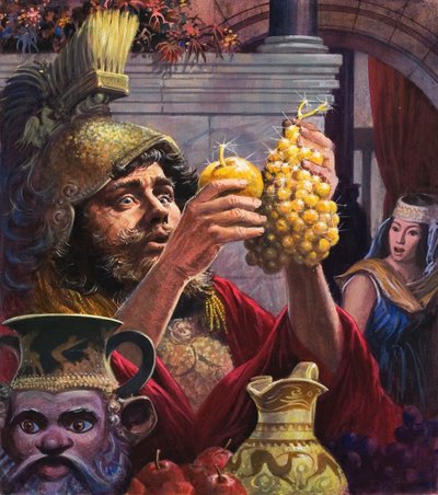 Koning Midas (gouache op papier) door English School
