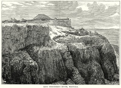 Het huis van koning Theodore, Magdala (gravure) door English School