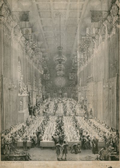 Koning Willem IV en Adelaide in de Guildhall, Londen, 1834 door English School