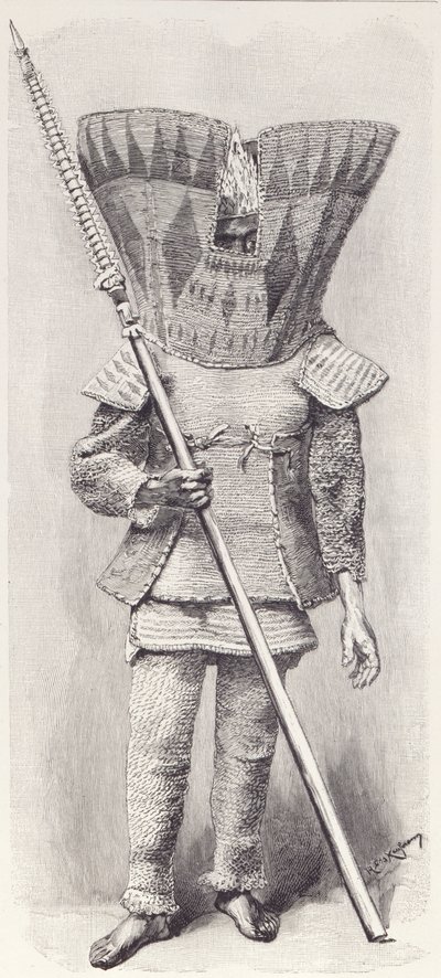 Kingsmill Eilander in Volledige Wapenrusting, uit De Geschiedenis van de Mensheid, Deel 1, door Prof. Friedrich Ratzel door English School
