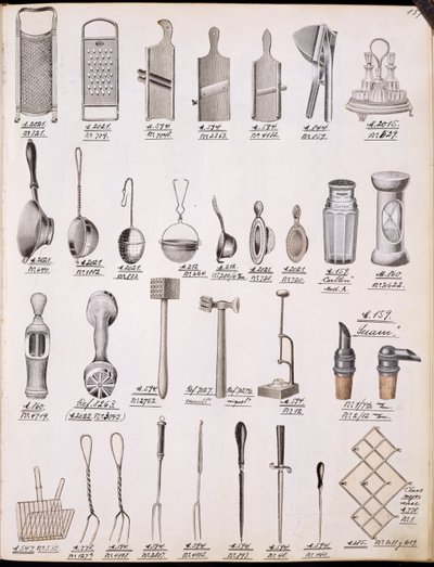 Keukengerei, uit een handelscatalogus van huishoudelijke goederen en fittingen, c.1890-1910 door English School