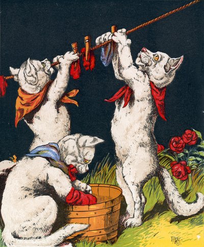Kittens wassen hun wanten door English School