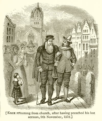 Knox keert terug van de kerk na zijn laatste preek, 9 november 1572 door English School