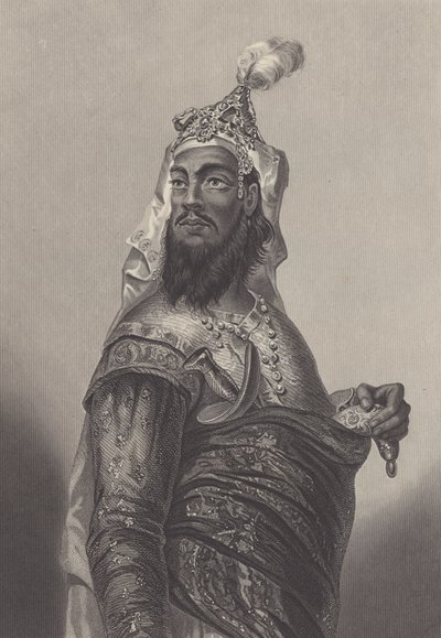 Kunwar Singh, Indiase militaire commandant tegen de Britten in Bihar tijdens de Indiase Opstand (gravure) door English School