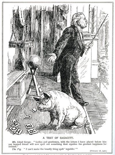 Lloyd George krijgt tegenstand tegen zijn Government of Ireland Bill van de Ierse Republikeinse Partij, februari 1920 door English School
