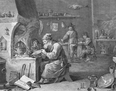 Laboratorium van een alchemist, 18e of 19e eeuw door English School