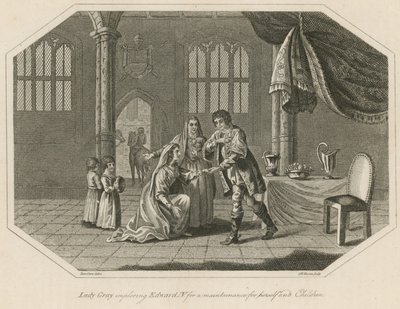 Lady Gray smeekt koning Edward IV om onderhoud voor zichzelf en haar kinderen door English School