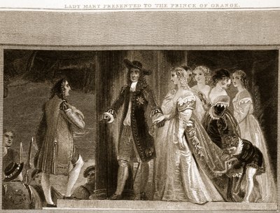 Lady Mary gepresenteerd aan de Prins van Oranje, illustratie uit David Humes The History of England, uitgegeven door R. Bowyer, Londen, 1812 door English School