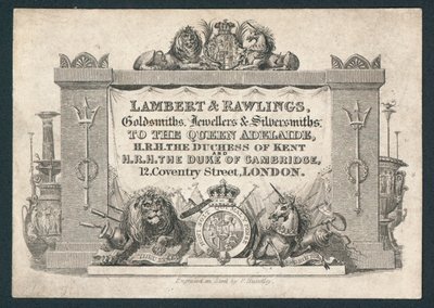 Lambert & Rawlings, goudsmeden, juweliers & zilversmeden, handelskaart door English School