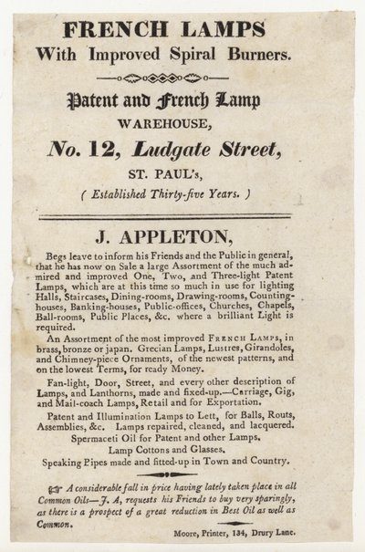 Lampmaker, handelskaart door English School