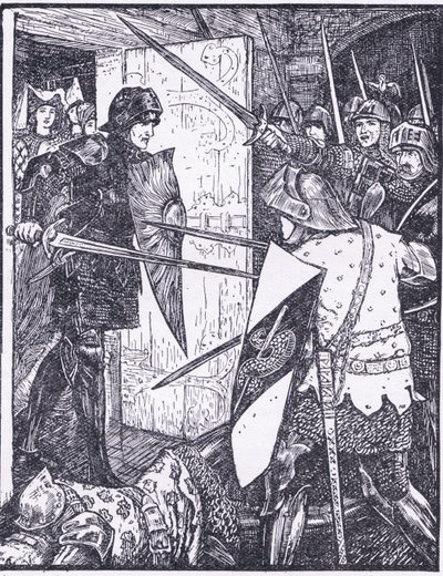 Lancelot komt uit de kamer van Guenevere, illustratie uit 