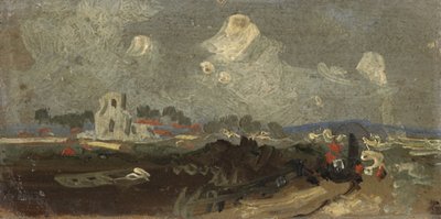 Landschap met kerk door English School