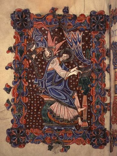 St. Mattheüs schrijft zijn evangelie, c.1080 door English School