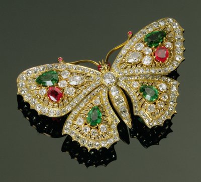 Laat-Victoriaanse multi-edelsteen vlinderbroche, ca. 1880 door English School