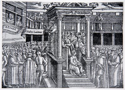 Latimer preekt voor Edward VI, illustratie uit The History of the Nation door English School
