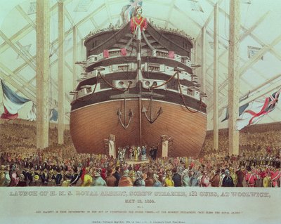 Lancering van H.M.S. Royal Albert, Schroefstoomboot, 131 kanonnen, in Woolwich, 13 mei 1854 door English School