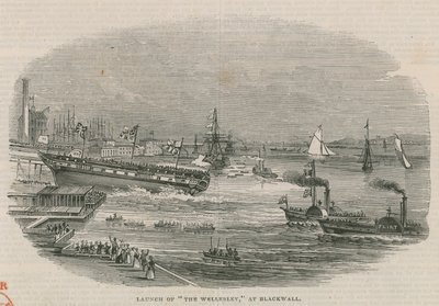 Te water laten van de Wellesley in Blackwall door English School