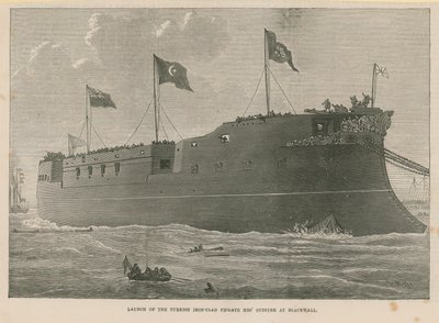 Te water laten van het Turkse ijzeren fregat Mes Oudiyeh in Blackwall door English School