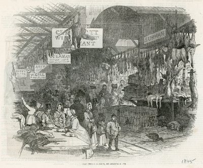 Leadenhall Market op kerstavond, 1845 door English School