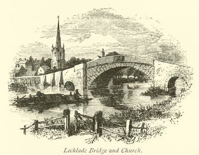 Lechlade brug en kerk door English School