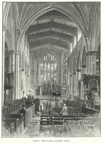 Leeds: Het schip, kijkend naar het oosten (gravure) door English School