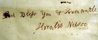 Linkshandig Schrift van Admiraal Lord Nelson door English School