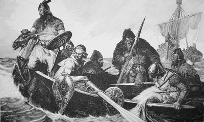 Leif Ericson ontdekt de kust van Vinland het Goede, waarschijnlijk Newfoundland door English School