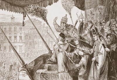 Leo X die de bul van de heren staal uitspreekt, illustratie uit The History of Protestantism door James Aitken Wylie (1808-1890), gepubliceerd 1878 door English School