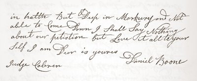 Brief van Daniel Boone aan rechter John Cobren, origineel gedateerd 5 oktober 1809 door English School